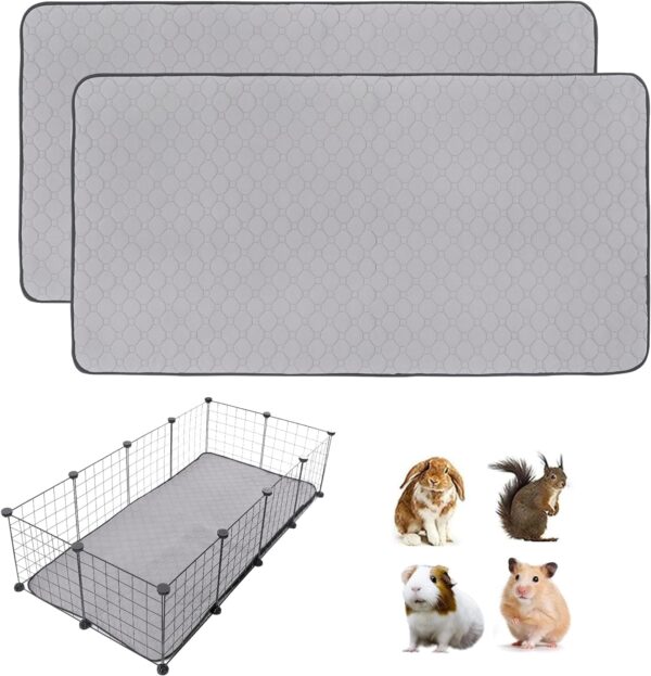 Guinea Pig Cage Liners, LWYMX 48''X48'' Washable Guinea Pig Pee Pads, Non Slip Reusable Super Absorbent Guinea Pig Training Mat Bedding Fleece for Small Animals Hamster Rabbit Chinchilla Rat, 2Pack