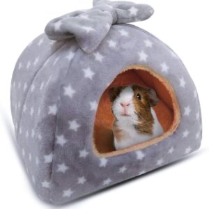 HOMEYA Small Animal Pet Bed, Sleeping House Habitat Nest for Guinea Pig Hamster Hedgehog Rat Chinchilla Hideout Bedding Snuggle Sack Cuddle Cup Cage Accessories with Removable Washable Mat- XL(Grey)