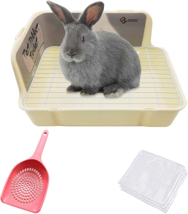 Tfwadmx Rabbit Litter Box Bunny Corner Litter Pan Pet Bedding Litter Box with Grate Small Animal Toilet Potty Trainer for Rabbit Bunny Chinchilla Guinea Pig Ferret (White)