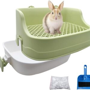 Tfwadmx Rabbit Litter Box Bunny Potty Training Litter Box Guinea Pig Corner Litter Bedding Box Small Animal Litter Pan Toilet for Ferret,Chinchilla,Galesaur(Green)