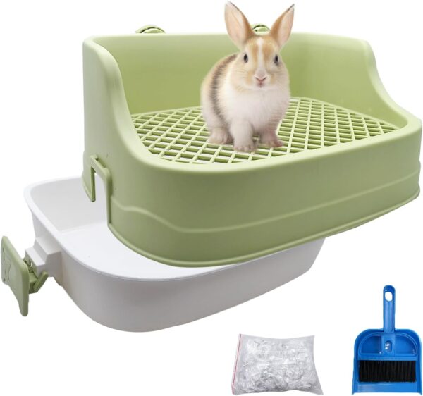 Tfwadmx Rabbit Litter Box Bunny Potty Training Litter Box Guinea Pig Corner Litter Bedding Box Small Animal Litter Pan Toilet for Ferret,Chinchilla,Galesaur(Green)