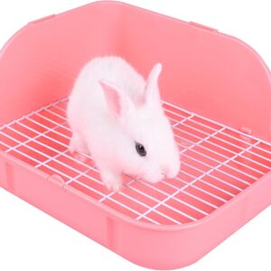 WYOK Rabbit Litter Box Toilet, Plastic Square Cage Box Potty Trainer Corner Litter Bedding Box Pet Pan for Small Animals, Rabbits, Guinea Pigs, Chinchilla, Ferret, Galesaur, 11.4 Inches (Pink)