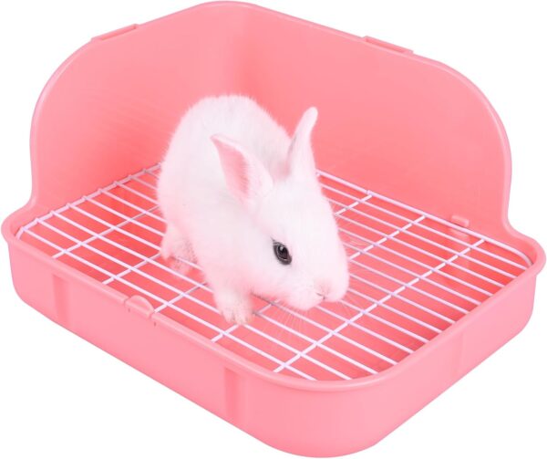 WYOK Rabbit Litter Box Toilet, Plastic Square Cage Box Potty Trainer Corner Litter Bedding Box Pet Pan for Small Animals, Rabbits, Guinea Pigs, Chinchilla, Ferret, Galesaur, 11.4 Inches (Pink)